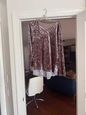 Democracy,Velvet V-Neck Layered Tunic Top in Dusty Mauve size XL